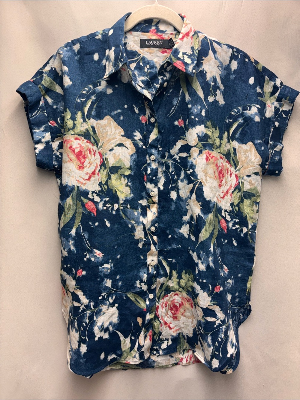 Lauren Ralph Lauren Relaxed Fit Floral Short-Sleeve Shirt Size Medium 100% Linen